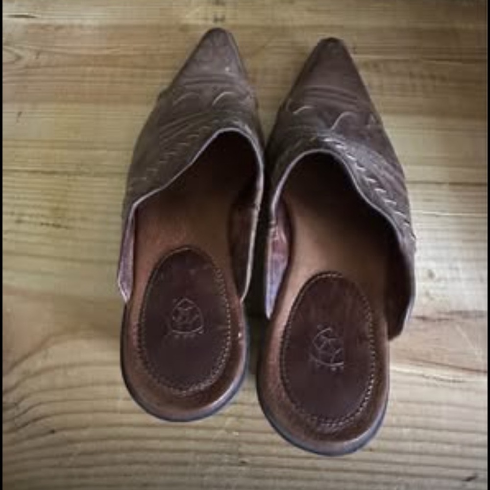 Ariat Mule Sz 7.5  Brown Leather Western Pointed Toe Slip On - Picture 5 of 6